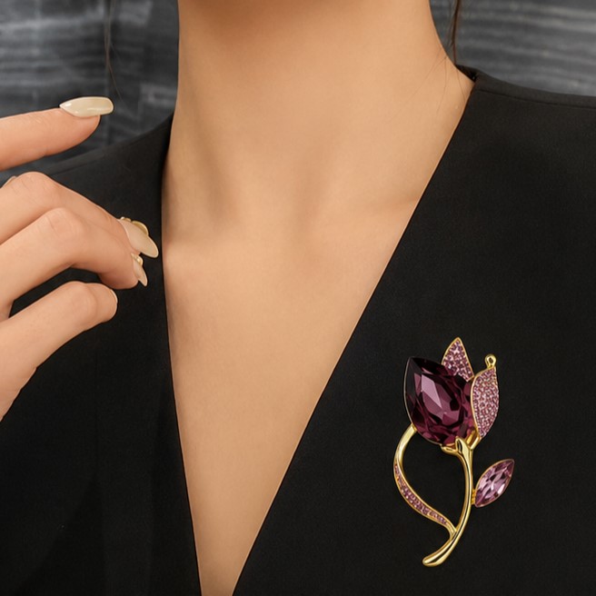 Tulipán bross kristálykövekkel - 439