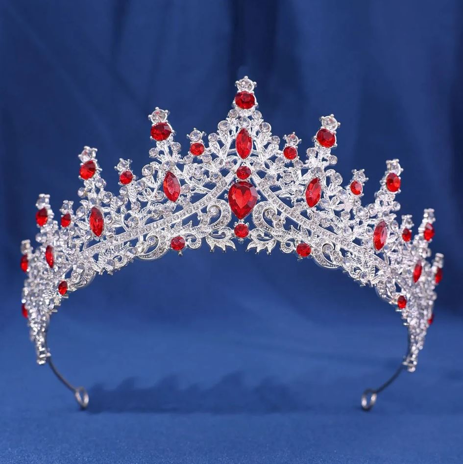 Piros tiara kristálykövekkel